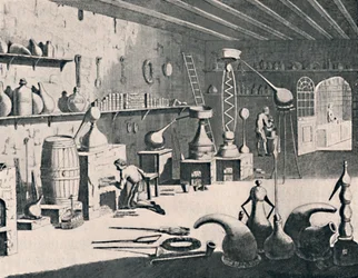 Un laboratorio químico en 1747, 1747, 1904