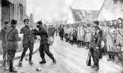 Un prisionero alemán se atreve a atacar a un oficial, Francia, Primera Guerra Mundial, 1915