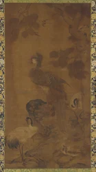 Un fénix y dos grullas bajo un árbol, dinastía Ming, siglos XVI-XVII