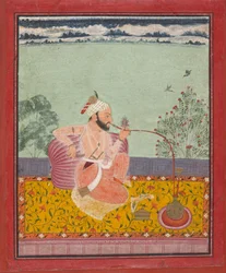 Un Raja fumando una hookah, ca. 1690-1710