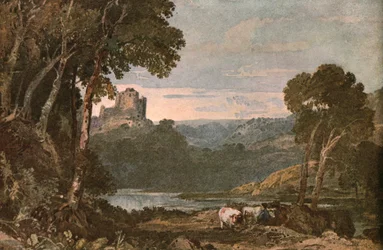 Una escena de río con vacas, c1900