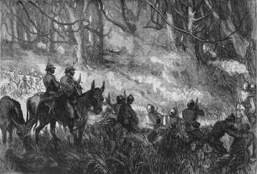 Una escaramuza en el bosque, c1880