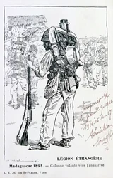Una columna de la Legión Extranjera Francesa avanzando hacia Tananarive, Madagascar, 1895