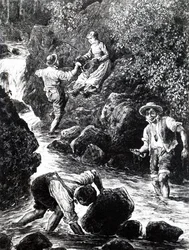 Un grupo de jóvenes pescando