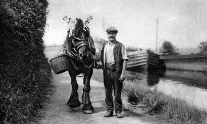 Un caballo tirando de una barcaza de canal