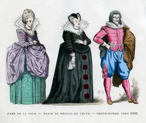 Una dama de la corte, María de Médici como viuda, y un caballero, c1620