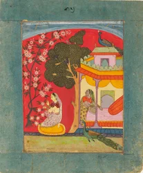Una dama recogiendo flores, ilustrando el modo musical Ramakali Ragini, c1675