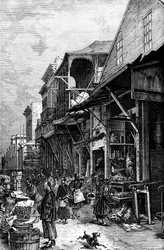 Un mercado en San Francisco, California, EE.UU., mediados del siglo XIX c. 1880