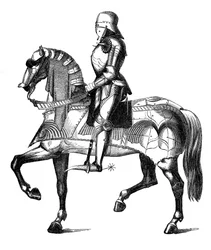 Un caballero medieval armado y montado para la guerra, 1870