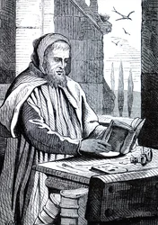 Un monje iluminando un manuscrito