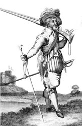 Un mosquetero en la introducción de armas de fuego, 1798