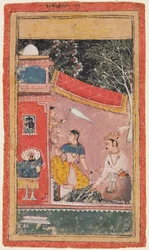 Una página de una serie Ragamala: Ramakali Ragini de Hindol Raga, c. 1610
