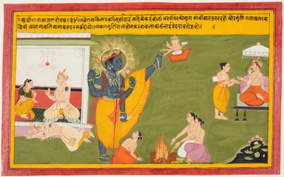 Una página del Ramayana: Vamana avatar de Vishnu Trivikrama, c. 1710