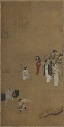 Fiesta de picnic: músicos y asistentes, período Edo, principios del siglo XVII