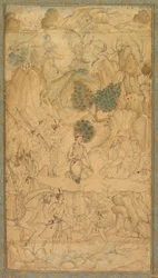 Un príncipe visitando a un hombre santo en un paisaje rocoso, c. 1590