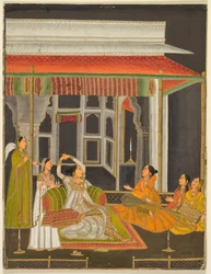 Una princesa en una terraza con asistentes por la noche, c. 1760