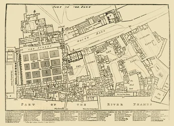 Una copia reducida del Plano del Palacio Real de Whitehall de Fisher, 1680, 1881