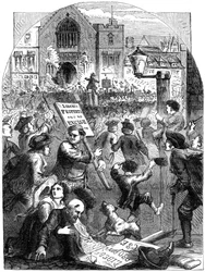 Una asamblea tumultuosa fuera de la Casa del Parlamento, Londres, siglo XVIII XIX
