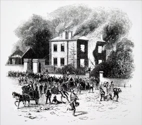 Una escena de los disturbios de Birmingham de 1791