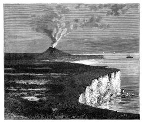 Un volcán en escudo en la isla de Reunión, Océano Índico, c1890