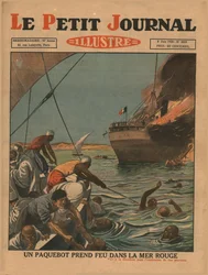 Un barco se incendia en el Mar Rojo, 1930