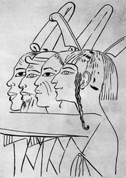 Un boceto de hombres africanos y asiáticos de la tumba del Rey Seti I, Tebas, Egipto