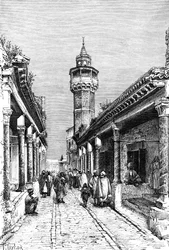 Una calle en el distrito de Suk de Túnez, Túnez, 1895