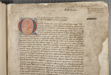 Transcripción, en tres manos, de las obras filosóficas de Marco Tulio Cicerón aparentemente tomadas de la editio romana de 1471, con marginalia en la mano de Archibald Whitelaw y otros, c.1480
