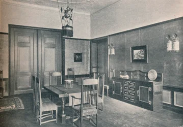 Vista de un comedor en un apartamento de Berlín, diseñado por M. H. Baillie Scott, c1909