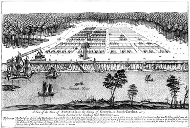 Vista de la ciudad de Savannah, en la colonia de Georgia, Carolina del Sur, 1741, c1880
