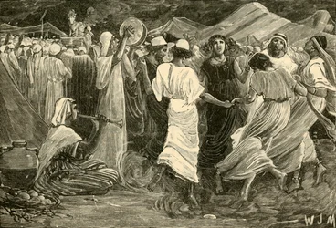 Aarón y los israelitas adorando al becerro