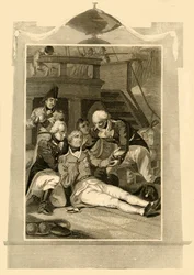 El almirante Lord Nelson mortalmente herido en el Victory en la Batalla de Trafalgar, 1805, 1816