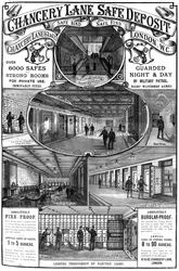 Anuncio de Chancery Lane Safe Deposit, Londres, 1887