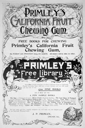 Anuncio de chicle de frutas de California Primleys, 1894