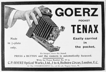 Anuncio de la cámara Goerz Pocket Tenax, 1909