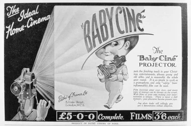 Anuncio del proyector de cine Pathe Babycine, 1926