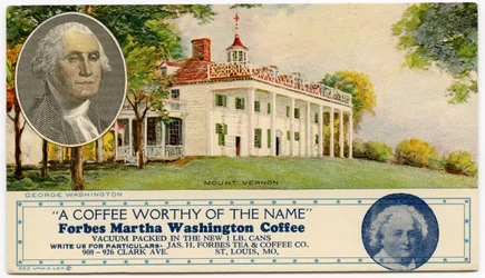 Tarjeta publicitaria para el café Forbes Martha Washington