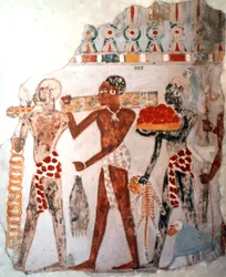 Africanos portando oro y otros artículos, c1400 a.C.
