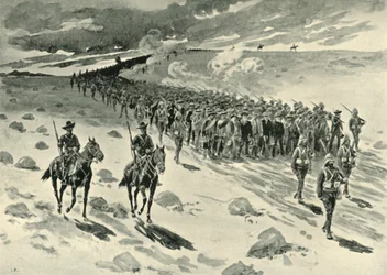Después de Paardeberg: Prisioneros bóer en marcha, 1901
