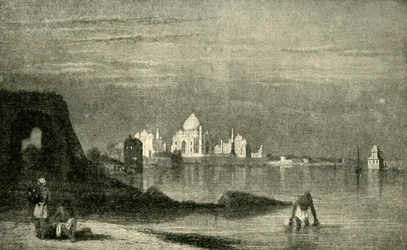 Agra y el Taj Mahal desde el río Jumna, 1820s, 1901