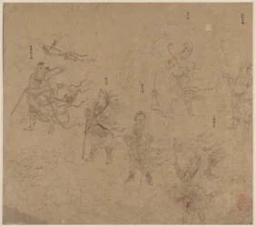 Álbum de temas taoístas y budistas: Procesión de deidades taoístas: Hoja 15