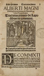 Página de título de alquimia y química temprana de una obra medieval alemana sobre mineralogía y alquimia