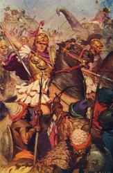 Alejandro en la batalla con Porus, 326 a.C. c. 1912