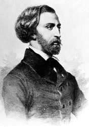 Alfred de Musset (1810-1857) poeta y escritor francés, grabado, c. 1854