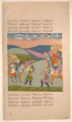 Ali y Omar en el campo de batalla, Folio de un Hamla-yi Haidari, ca. 1820