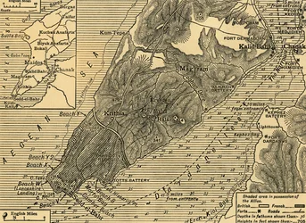 Posiciones aliadas en la península de Gallipoli en Turquía, Primera Guerra Mundial, julio de 1915