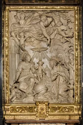 Altar de San José o Altar de la Sagrada Familia, Alto Relieve, Giacomo Bertesi 1668, Catedral de Santa Maria Assunta, Catedral, Cremona, Lombardía, Italia