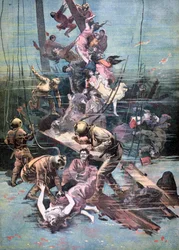 Un accidente en Santander, buzos buscando los cuerpos de las víctimas, 1893