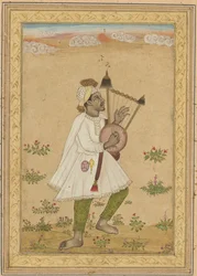 Un jugador de lira africano recto, caligrafía verso, c. 1640-1660