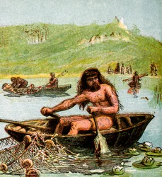 Un britano antiguo en su bote, c1850